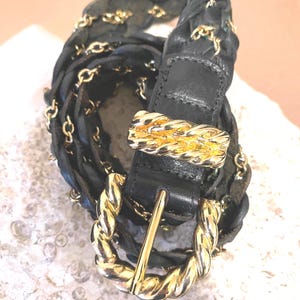 Vintage Braided Leather & Gold Chain Belt - Medium and Large