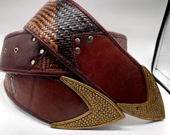 Vintage Croc Embossed Leather Belt: Ruza Leopard Trim, Size 