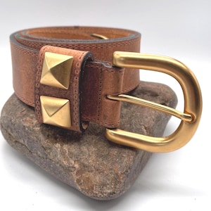 Vintage Streets Ahead Brown Leather Belt, Matte Gold Buckle and Loops - Medium and Large