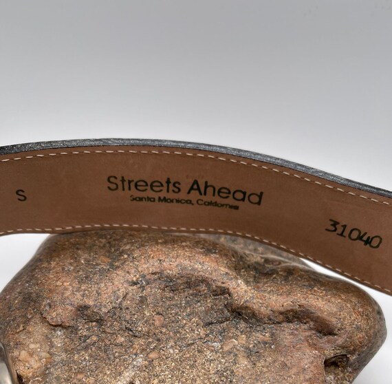 Vintage Streets Ahead Black Leather Belt, Silver Buckle  display picture 3