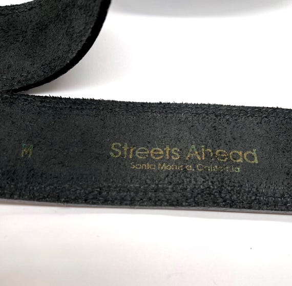 Vintage Streets Ahead Black Leather Belt With Antiqued  display picture 3
