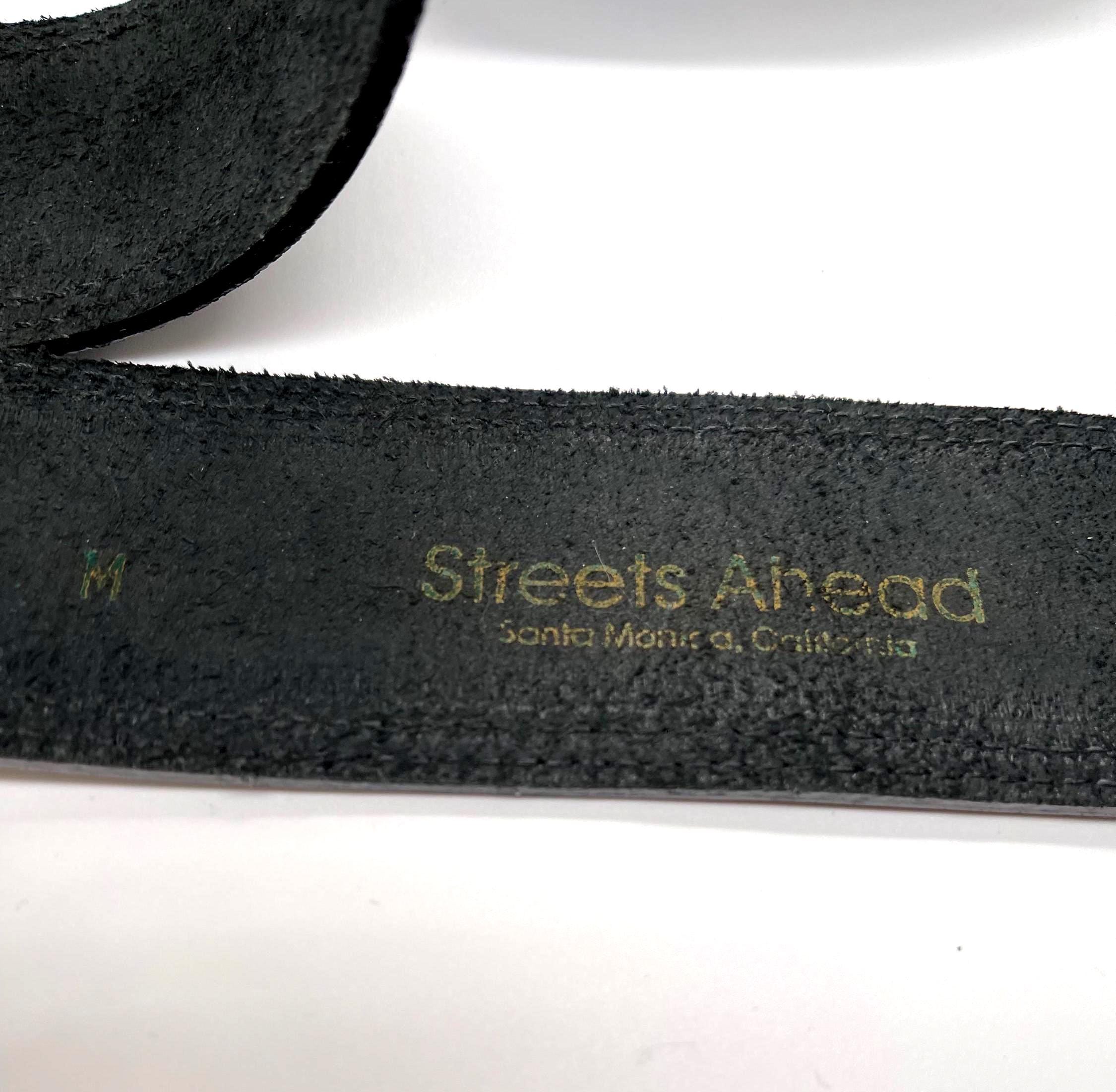 Vintage Streets Ahead Black Leather Heavy Buckle Wide Belt Streets Ahead Silver & Gold Belt | Black Italian Leather  main image 4