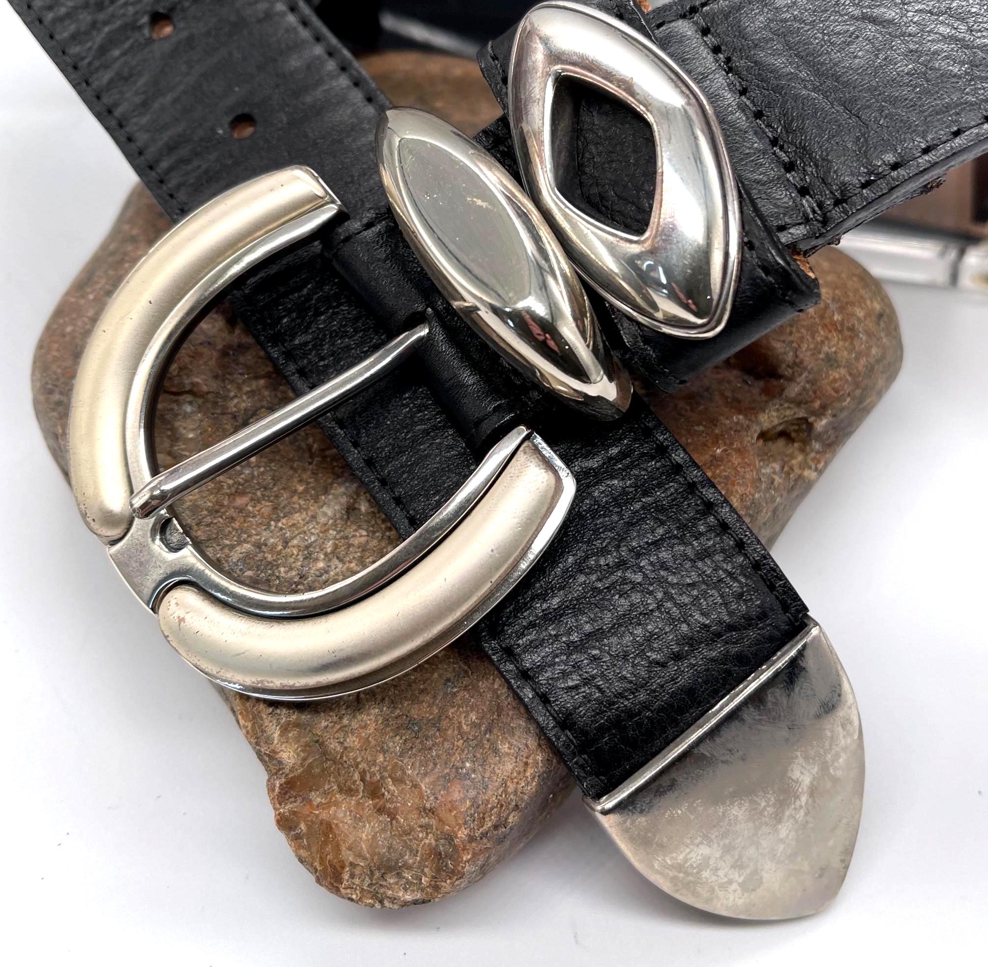 Vintage Streets Ahead Black Leather Heavy Buckle Wide Belt Violet Belt - Black Italian Leather | Streets Ahead  main image 2