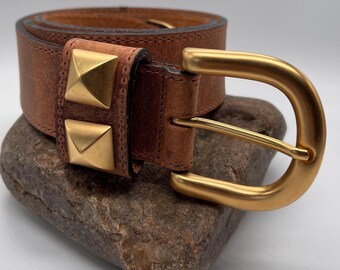 Vintage Rare Streets Ahead Elegant Brown and Gold Women\'s Belt Isabella Belt - Elegant Gold Oval Buckle On Smooth Brown  main image 2