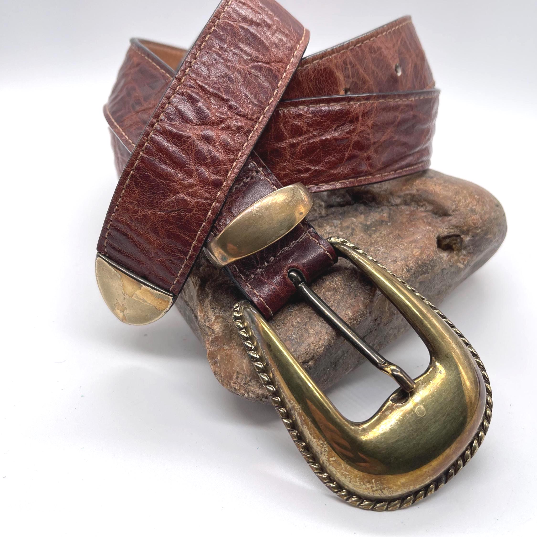 Vintage Streets Ahead Brown Croc-Embossed Leather Belt Size L Vintage Streets Ahead Croc Leather Belt, Western Silver  main image 4
