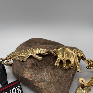 Vintage 80-90s Gold-Tone Elephant and Leopard Adjustable Chain Statement Belt--Brutalist Elegance