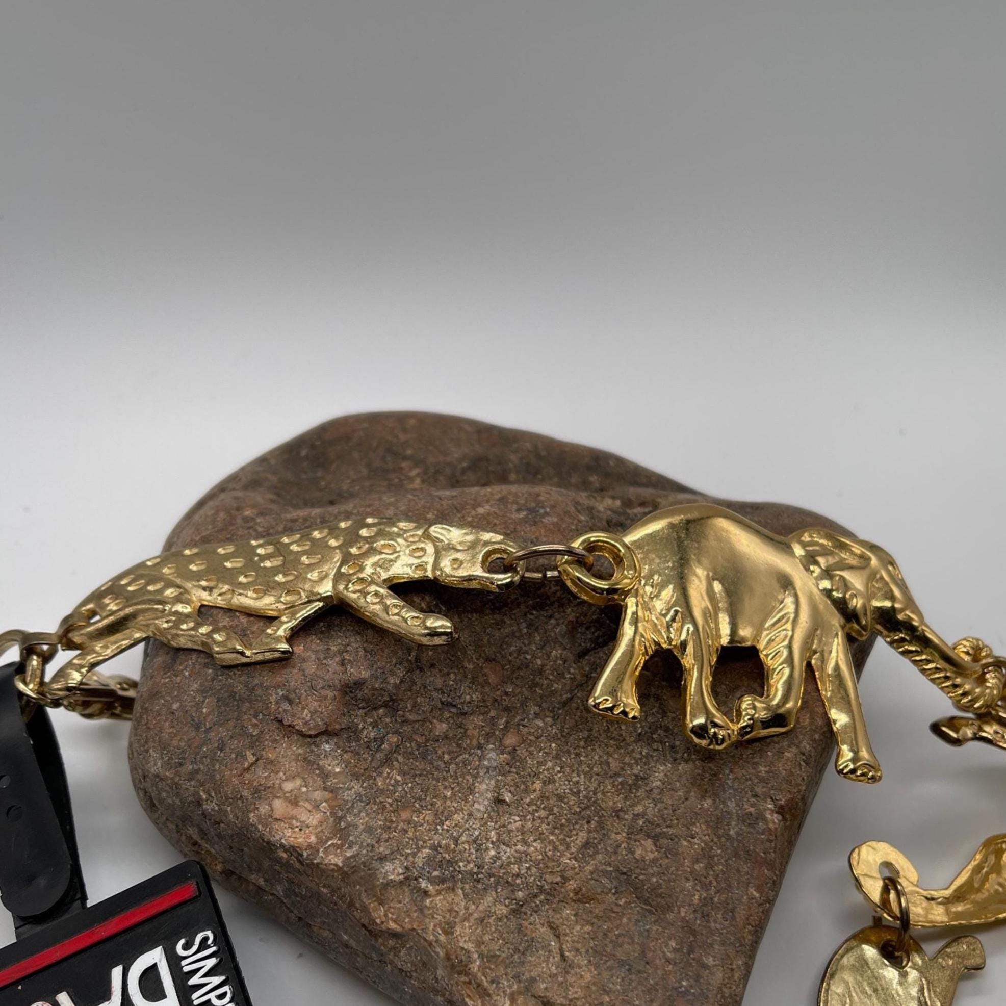 Vintage 80-90s Gold-tone Elephant and Leopard Adjustable  display picture 1