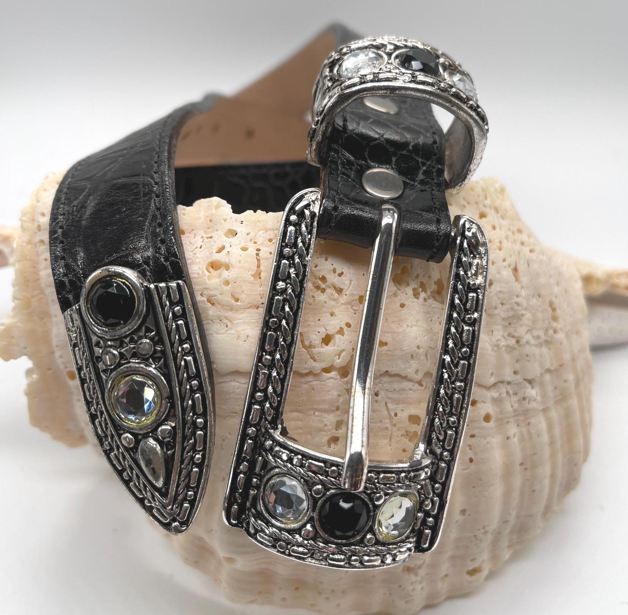 Vintage Streets Ahead Croc Leather Rhinestone Belt: Western  display picture 1
