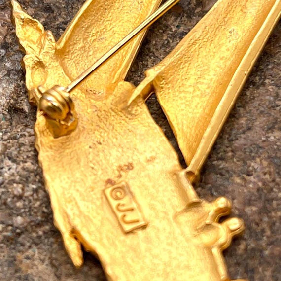 Vintage Marked J.J./Jonette Jewelry ,Matte Gold Sailboat Brooch – Nautical Chic View 4
