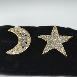 Pendientes de clip estilo botón con estrella y luna celestiales, de estilo vintage y acabado dorado brillante - Glamour y glamour