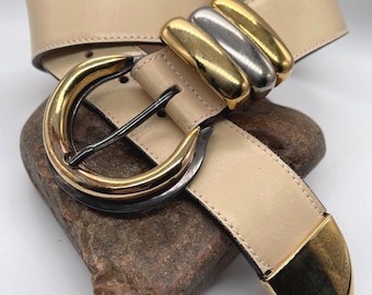 Vintage Croc Embossed Leather Belt: Ruza Leopard Trim, Size  display picture 3
