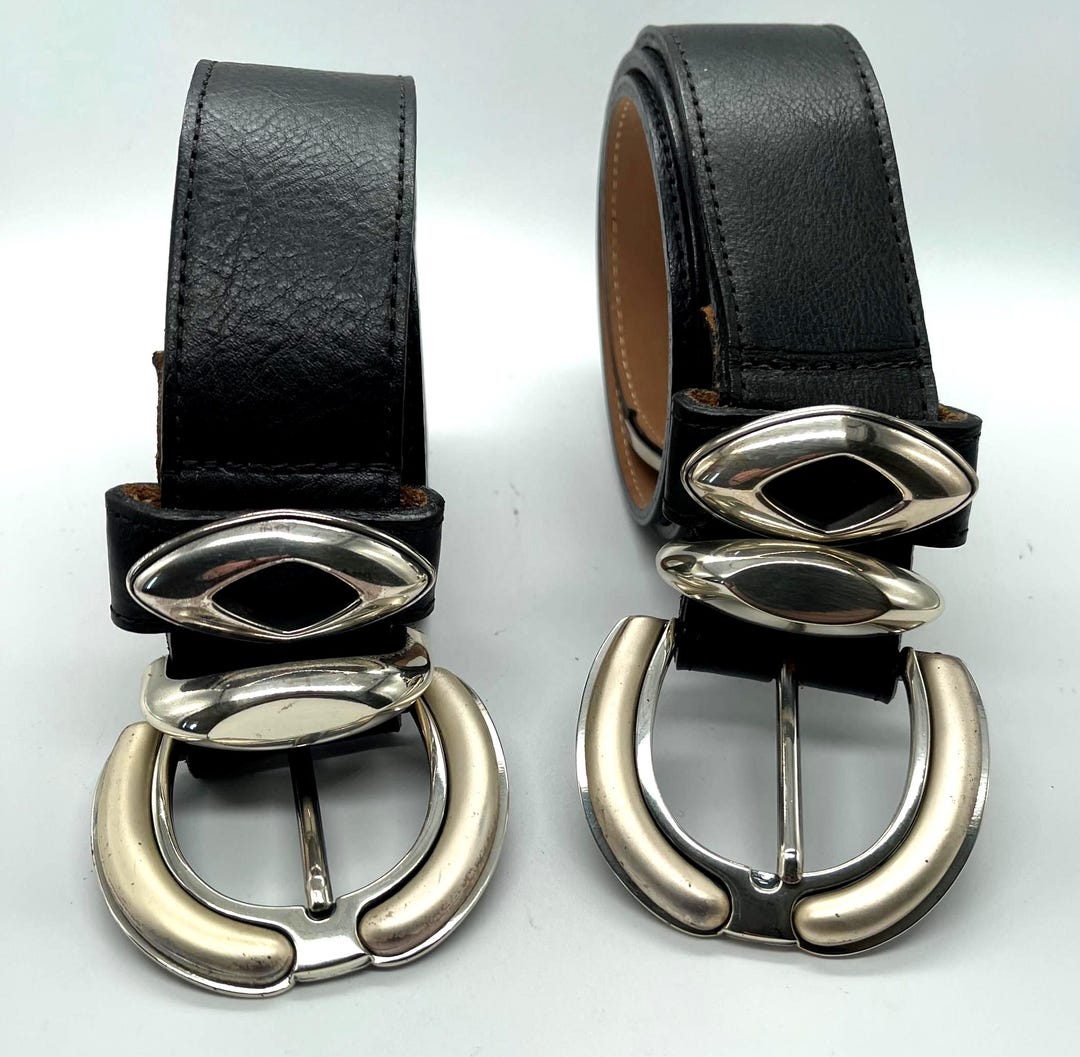 Vintage Streets Ahead Black Leather Belt, Silver Buckle  display picture 2