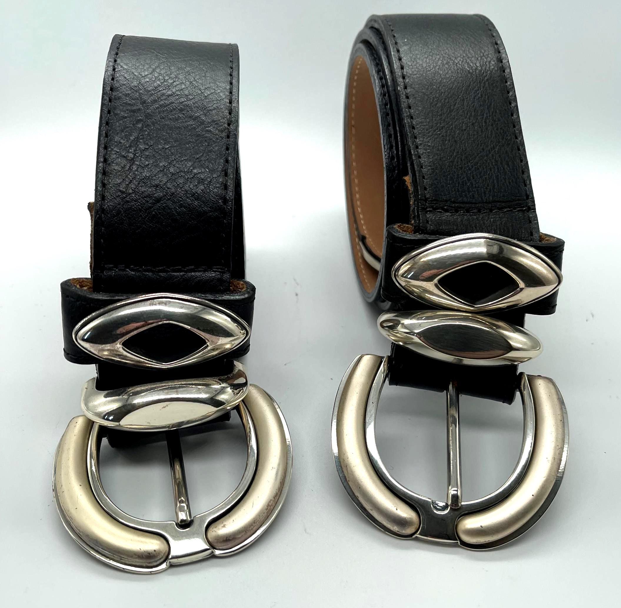 Vintage Streets Ahead Black Leather Belt, Silver Buckle  display picture 3
