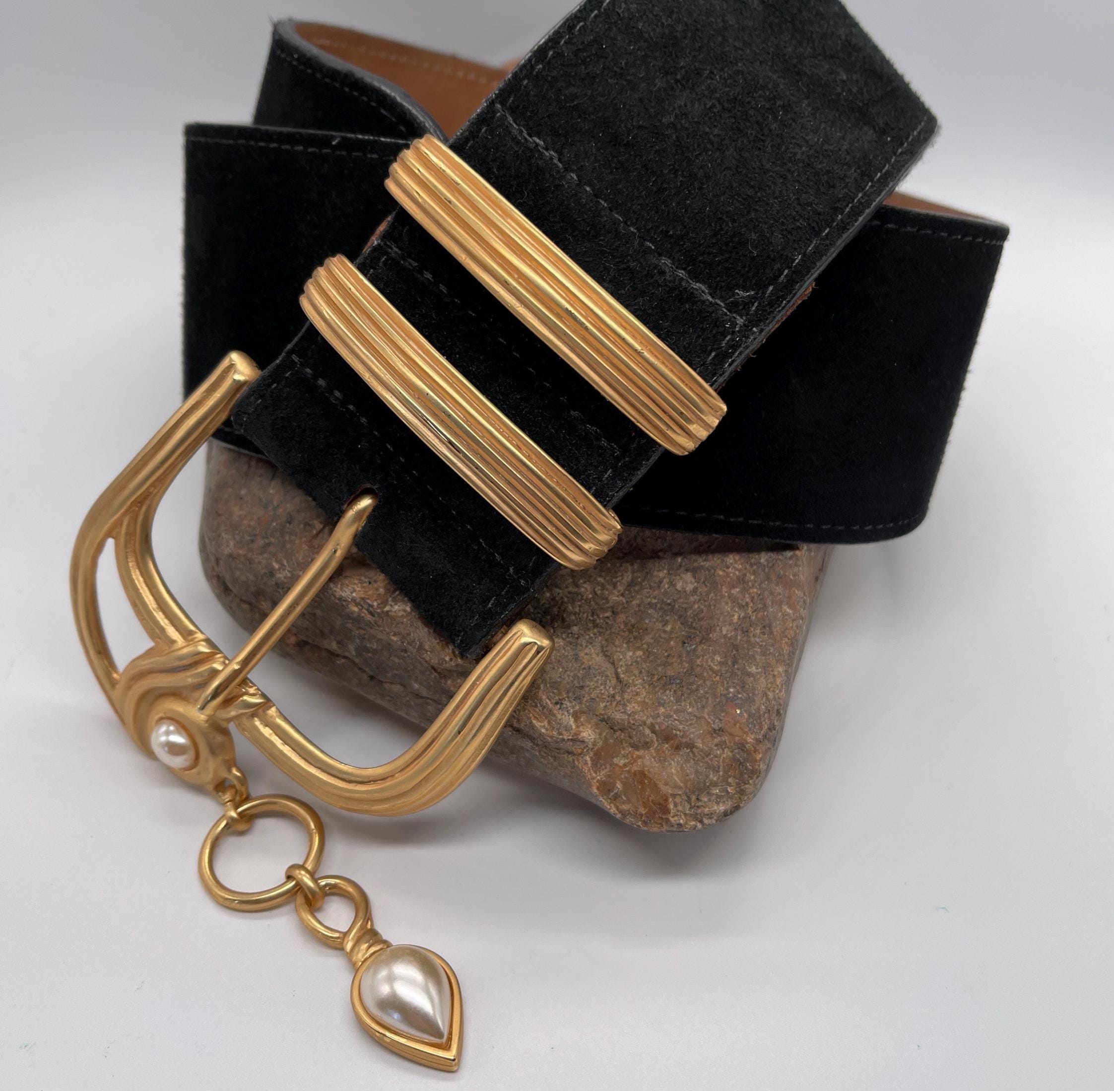 Vintage Streets Ahead Contour Black Suede Belt With Matte  display picture 1