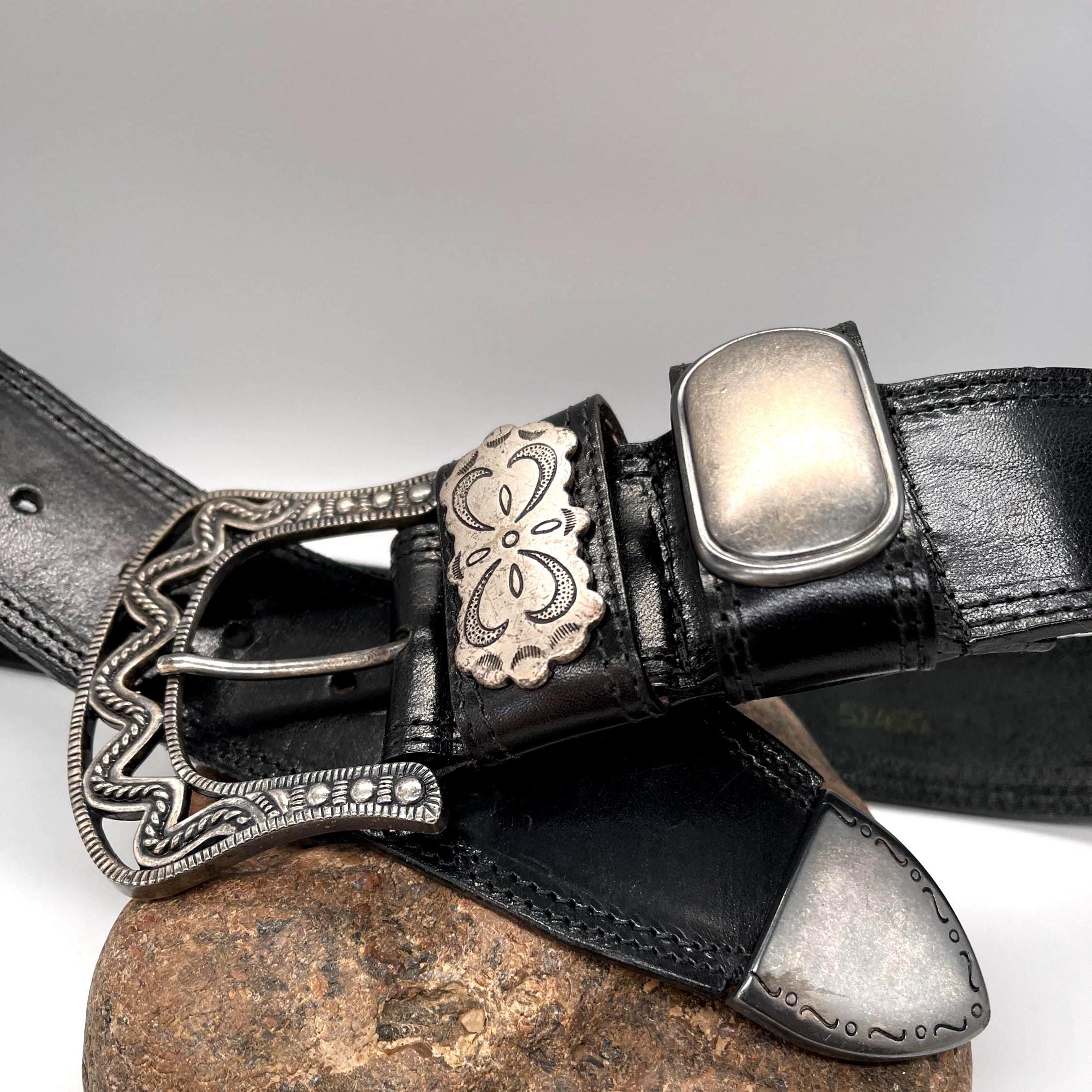 Vintage Streets Ahead Black Leather Belt With Antiqued  display picture 3