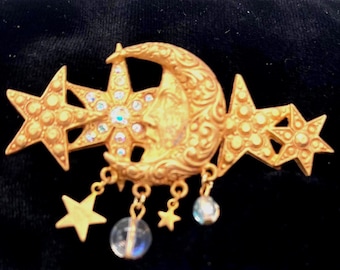 Broche/prendedor vintage Kirk’s Folly Celestial en oro mate - Moonlit Whimsy