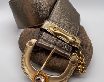 Vintage Streets Ahead Brown Croc Leather Belt: Western Gold  display picture 3