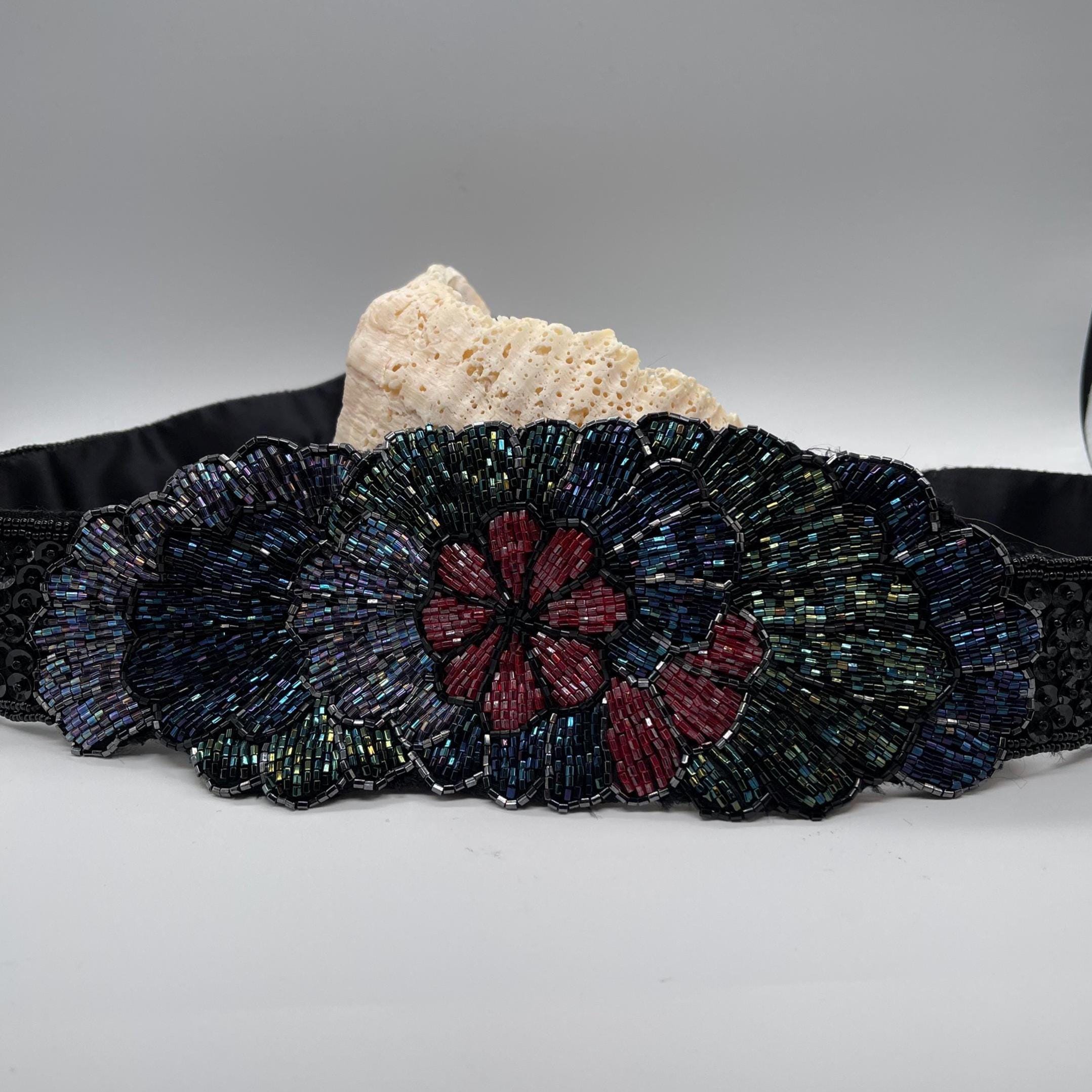 Vintage Milor Ltd Hand-Beaded Art Deco Belt black silver metallic Vintage Beaded Belt - Etsy main image 4