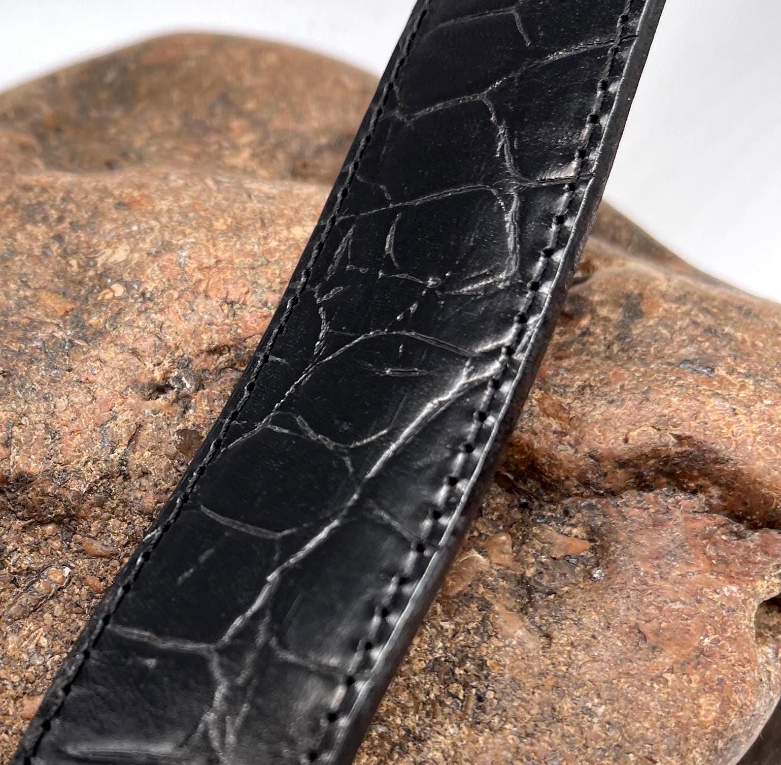 Vintage Streets Ahead Casual Black Croc Leather Western Belt Silver Hardware Vintage Streets Ahead Croc Leather Belt With Engraved Silver  main image 4