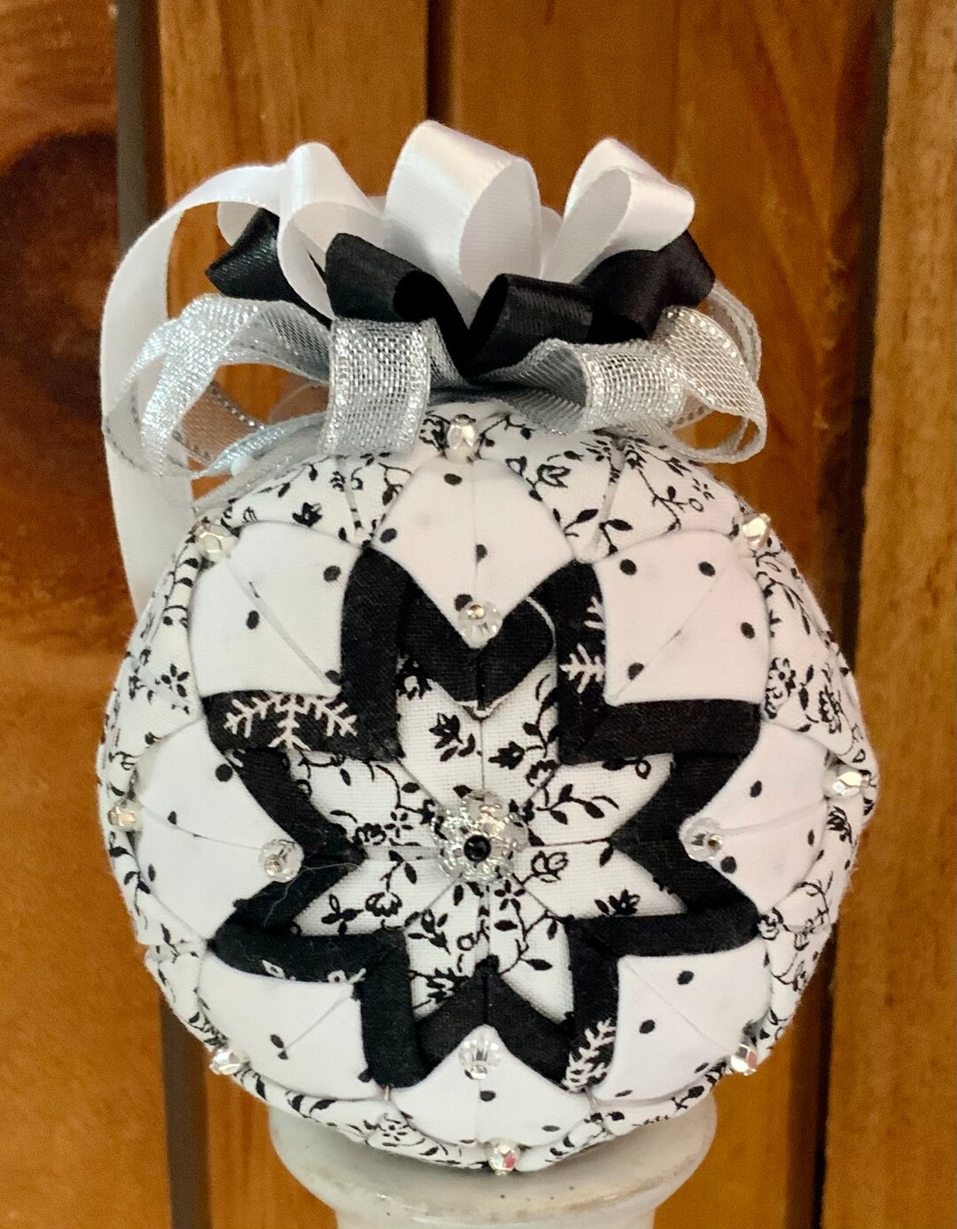 Handmade Quilted Ornament, Black & White Ornament, No Sew Ornaments, Etsy