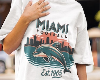 マイアミ フットボール ヴィンテージ T シャツ、レトロ ドルフィン