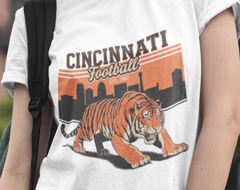 Camiseta unisex de fútbol de Cincinnati, camiseta gráfica retro del equipo de la NFL con colores cómodos, camiseta para el día del juego, ropa para fanáticos del fútbol