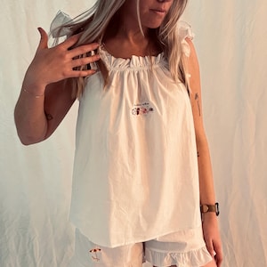 La Dolce Vita Embroidered Linen Set | Ruffle Tank and Shorts | Summer Loungewear | Italian Inspired Outfit | Beach Vacation Set
