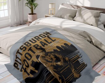 Pittsburg Football Fleece Blanket, Pittsburg Steelers inspired Throw, Game day necessities, Football season blanket, NFL Fan Gift
