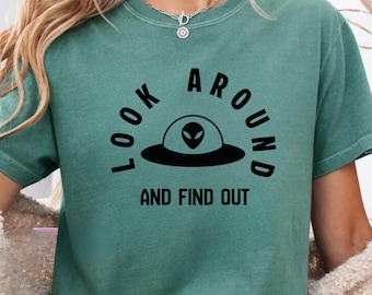 Alien Shirt Funny UFO Graphic Tee Cute Extraterrestrial Design Unisex Gift Father's day gift, Comfort Colors tee