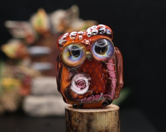 Savannah..........lampwork copper mesh owl bead    sra,   DeniseAnnette