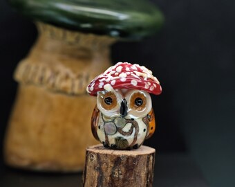 Toady................lampwork FunGuy.......... owl toadstool bead    sra,   DeniseAnnette