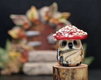 Russula...............lampwork FunGuy.......... owl toadstool bead    sra,   DeniseAnnette