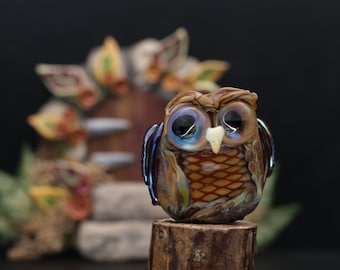 Mauricio.....lampwork copper mesh owl bead    sra,   DeniseAnnette