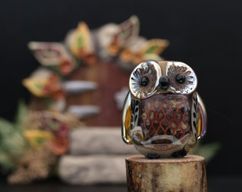 Montague....lampwork copper mesh owl bead    sra,   DeniseAnnette