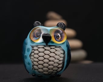 Owl Pacino..lampwork copper mesh owl bead    sra,   DeniseAnnette