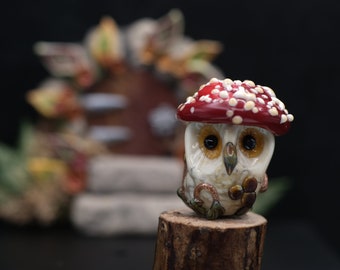 Amanita...............lampwork FunGuy.......... owl toadstool bead    sra,   DeniseAnnette