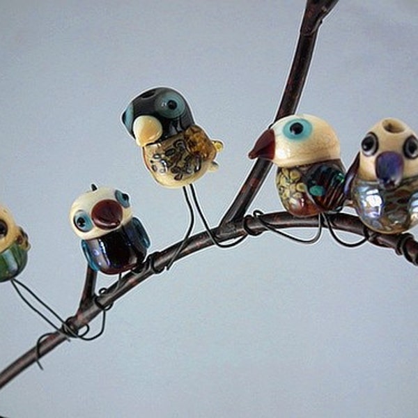 Jail Birds a flock of 5 lampwork beads sra