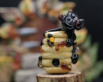 Blakely......lampwork bear with bee hive bead    sra,   DeniseAnnette