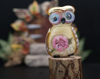 Genevieve......lampwork owl bead    sra,   DeniseAnnette