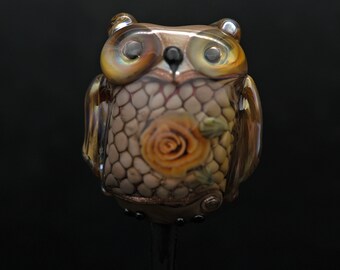 Montague.........lampwork owl bead    sra,   DeniseAnnette