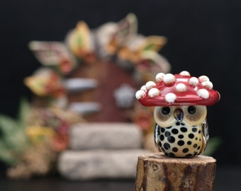 Boletus..............lampwork FunGuy.......... owl toadstool bead    sra,   DeniseAnnette