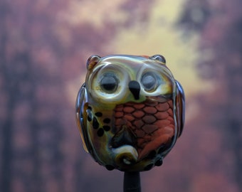 Renata....lampwork copper mesh owl bead    sra,   DeniseAnnette