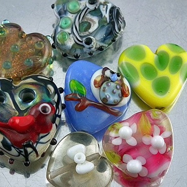 RESERVED for Jan........Lost Hearts  7 lampwork hearts destash   sra