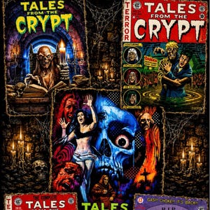 Filmaffisch och serietidningsomslag till Tales From The Crypt från 70- och 80-talet