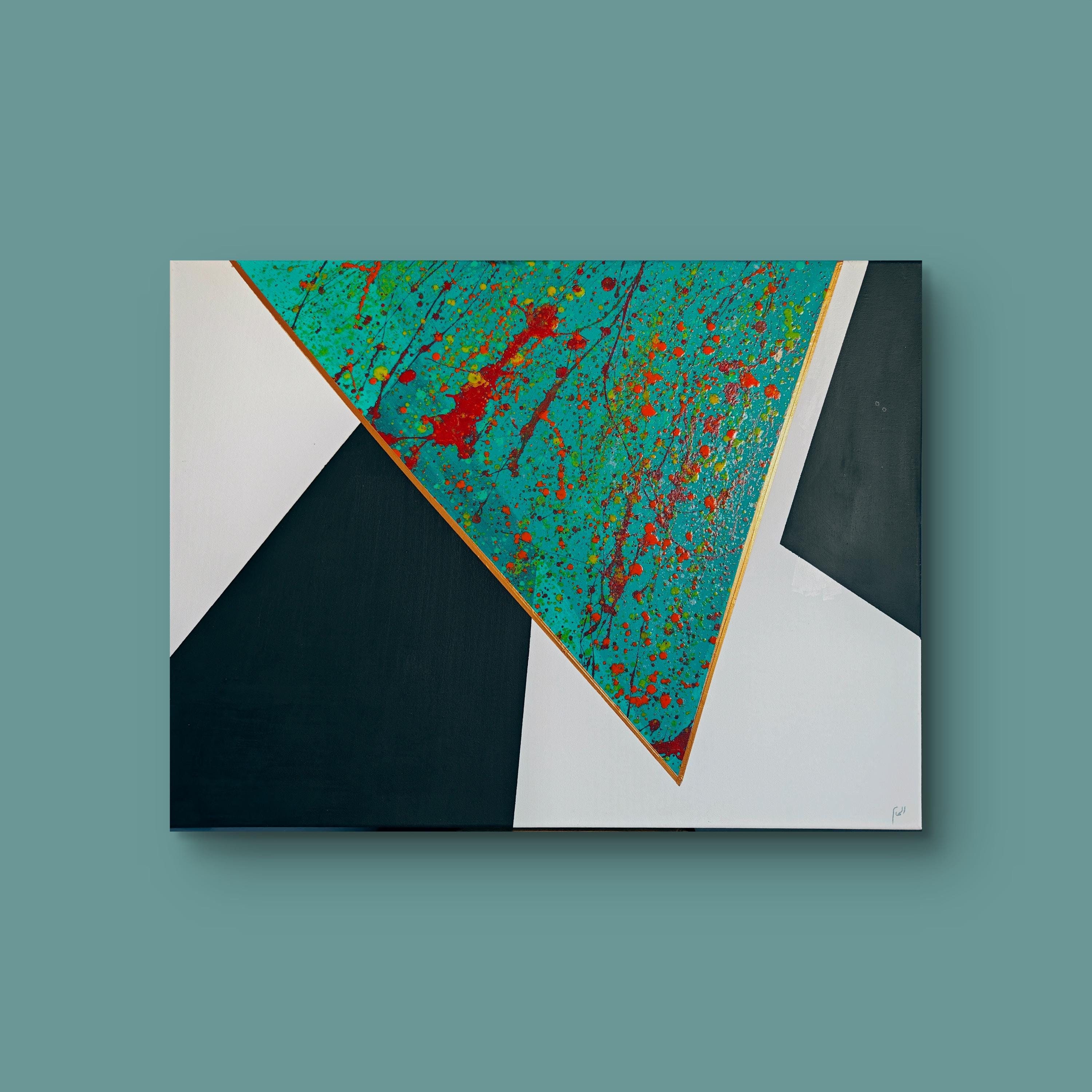 フラクチャード・ハーモニー | 大型抽象幾何学アクリル絵画 80 x 60 cm