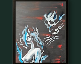 Touch of Abyss | Dark Feminine Abstract | Surreal Death & Desire Painting | 40x60cm Acrylic Canvas Art