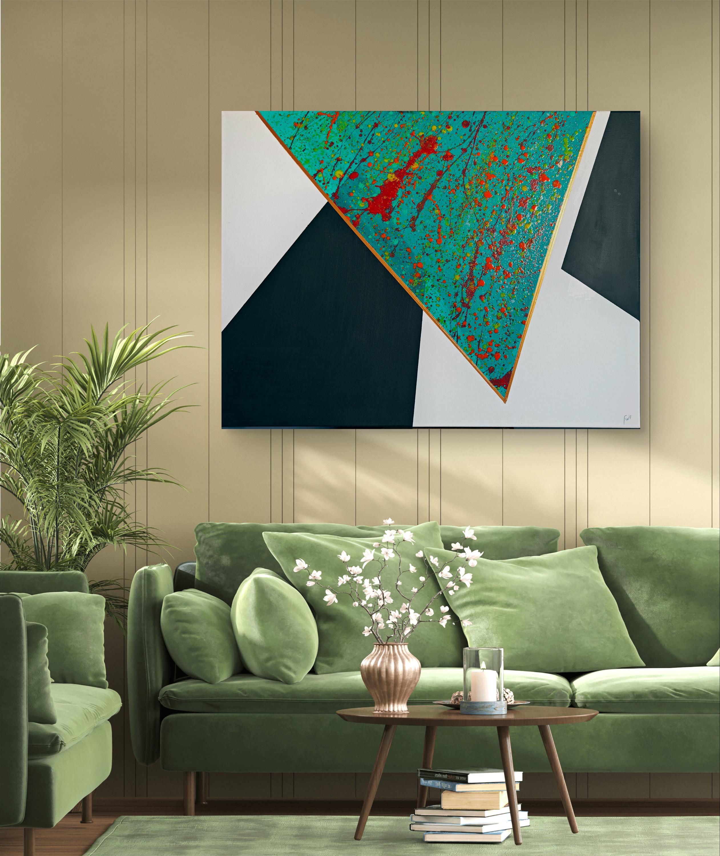 フラクチャード・ハーモニー | 大型抽象幾何学アクリル絵画 80 x 60 cm