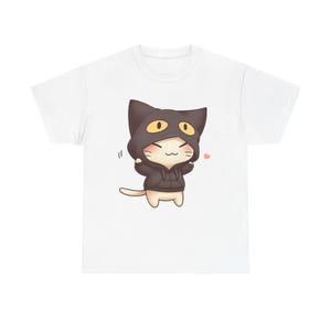 Chibi Cat Hoodie Tee, Cute Kawaii Black Cat Graphic Shirt, Funny Cat Lover Gift, Cartoon Kitty Top, Unisex Cotton Tee, Cat Lady Clothing,