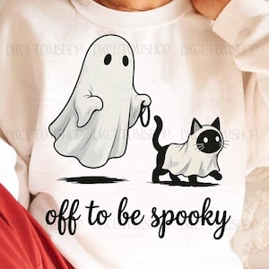 Off to be Spooky Ghost Walking Black Cat Png, Halloween Png, Cute Ghost Png, Black Cat Sublimation, Funny Halloween Ghost Png