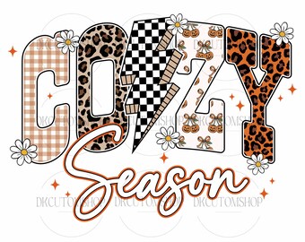 Cozy Season PNG, Checkered Fall PNG, Fall Sublimation Design, Floral Fall Png, Fall Shirt Png, Checker Png, Trendy Autumn Png